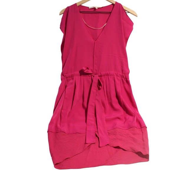 Pink Dress V Neck Sleeveless Tie Waist Casual Party Mini Dress - Picture 1 of 4